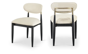 Meridian Furniture Riccio Vegan Leather Dining Chair Solid Ash Frame Brass Accents Transitional Style 11017Cream-SC