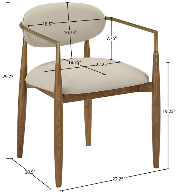 Meridian Furniture Riccio Vegan Leather Arm Dining Chair with Walnut Ash Frame and Brass Accents 11018Beige-AC