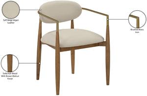 Meridian Furniture Riccio Vegan Leather Arm Dining Chair with Walnut Ash Frame and Brass Accents 11018Beige-AC