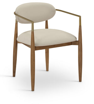 Meridian Furniture Riccio Vegan Leather Arm Dining Chair with Walnut Ash Frame and Brass Accents 11018Beige-AC