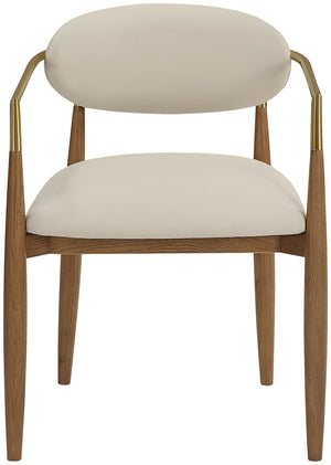 Meridian Furniture Riccio Vegan Leather Arm Dining Chair with Walnut Ash Frame and Brass Accents 11018Beige-AC