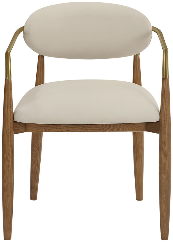 Meridian Furniture Riccio Vegan Leather Arm Dining Chair with Walnut Ash Frame and Brass Accents 11018Beige-AC