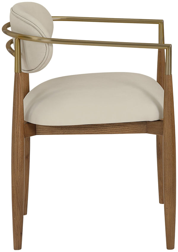 Meridian Furniture Riccio Vegan Leather Arm Dining Chair with Walnut Ash Frame and Brass Accents 11018Beige-AC