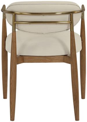 Meridian Furniture Riccio Vegan Leather Arm Dining Chair with Walnut Ash Frame and Brass Accents 11018Beige-AC