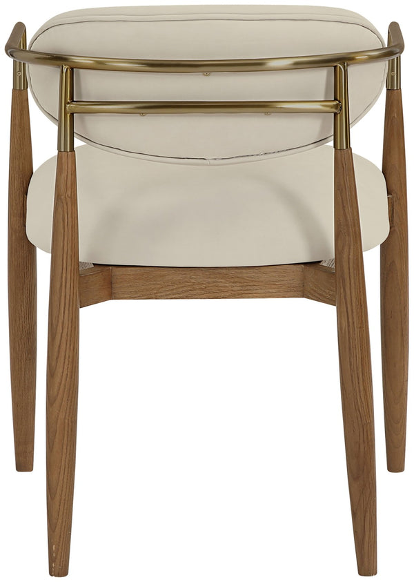 Meridian Furniture Riccio Vegan Leather Arm Dining Chair with Walnut Ash Frame and Brass Accents 11018Beige-AC