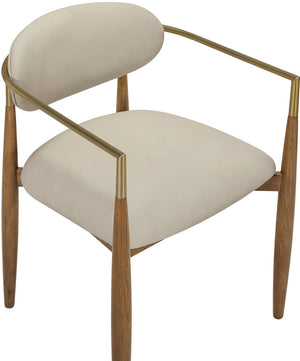 Meridian Furniture Riccio Vegan Leather Arm Dining Chair with Walnut Ash Frame and Brass Accents 11018Beige-AC