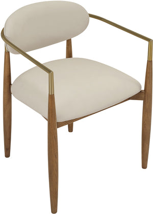 Meridian Furniture Riccio Vegan Leather Arm Dining Chair with Walnut Ash Frame and Brass Accents 11018Beige-AC