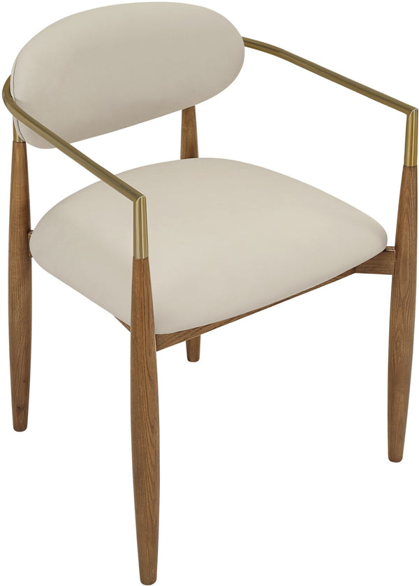 Meridian Furniture Riccio Vegan Leather Arm Dining Chair with Walnut Ash Frame and Brass Accents 11018Beige-AC