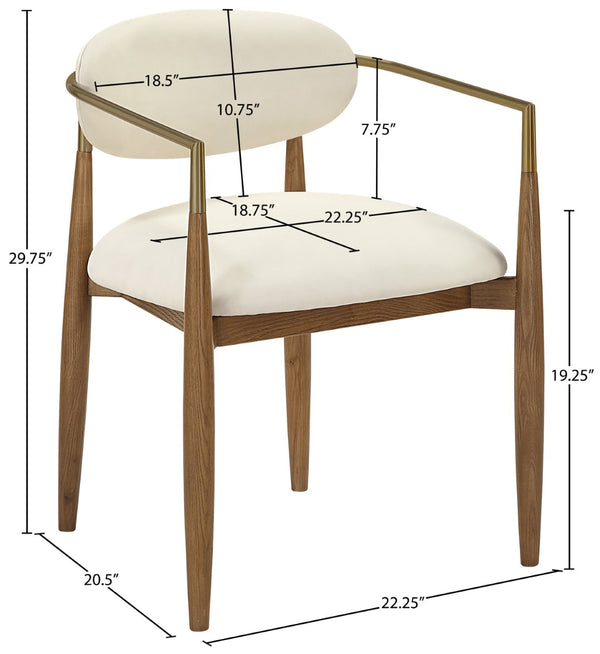 Meridian Furniture Riccio Vegan Leather Dining Arm Chair with Walnut Frame and Brass Leg Accents 11018Cream-AC