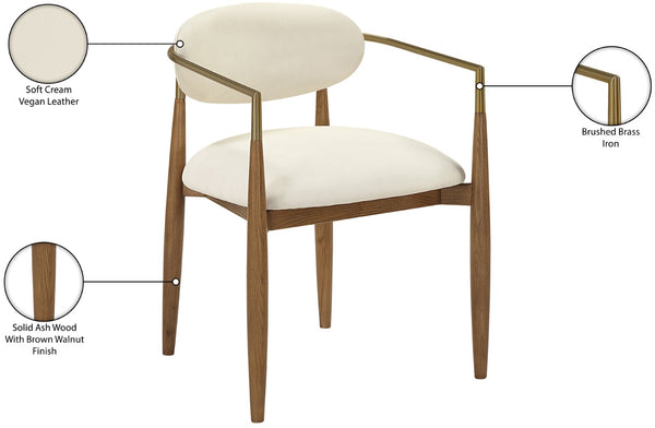 Meridian Furniture Riccio Vegan Leather Dining Arm Chair with Walnut Frame and Brass Leg Accents 11018Cream-AC