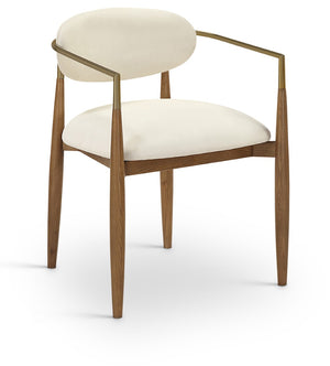 Meridian Furniture Riccio Vegan Leather Dining Arm Chair with Walnut Frame and Brass Leg Accents 11018Cream-AC