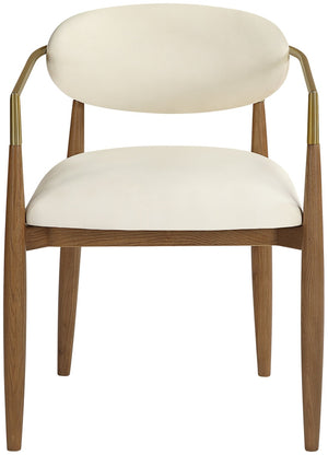 Meridian Furniture Riccio Vegan Leather Dining Arm Chair with Walnut Frame and Brass Leg Accents 11018Cream-AC