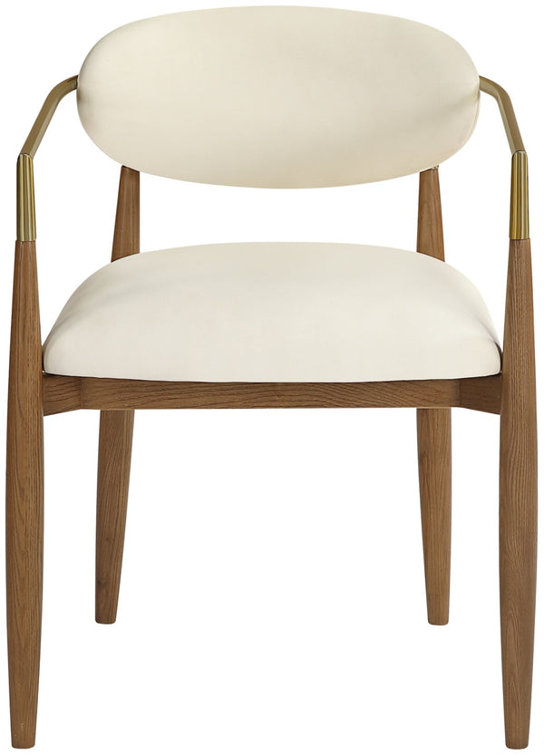 Meridian Furniture Riccio Vegan Leather Dining Arm Chair with Walnut Frame and Brass Leg Accents 11018Cream-AC