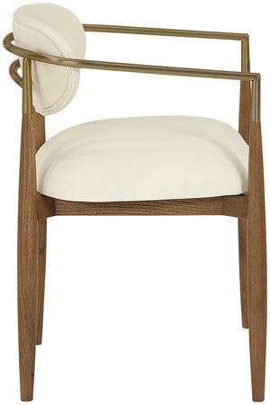 Meridian Furniture Riccio Vegan Leather Dining Arm Chair with Walnut Frame and Brass Leg Accents 11018Cream-AC