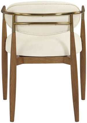 Meridian Furniture Riccio Vegan Leather Dining Arm Chair with Walnut Frame and Brass Leg Accents 11018Cream-AC