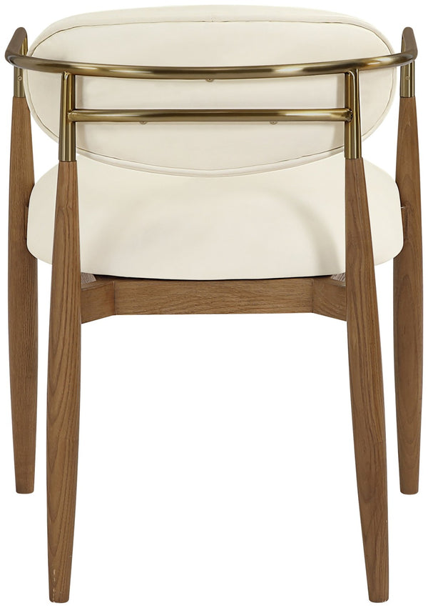 Meridian Furniture Riccio Vegan Leather Dining Arm Chair with Walnut Frame and Brass Leg Accents 11018Cream-AC
