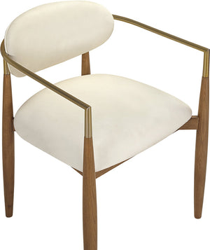 Meridian Furniture Riccio Vegan Leather Dining Arm Chair with Walnut Frame and Brass Leg Accents 11018Cream-AC