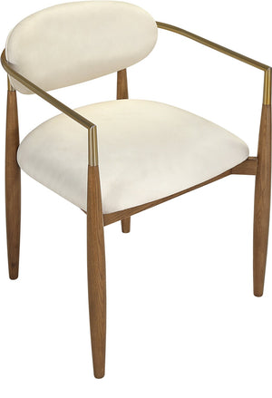 Meridian Furniture Riccio Vegan Leather Dining Arm Chair with Walnut Frame and Brass Leg Accents 11018Cream-AC