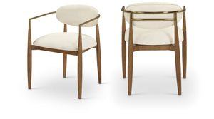 Meridian Furniture Riccio Vegan Leather Dining Arm Chair with Walnut Frame and Brass Leg Accents 11018Cream-AC