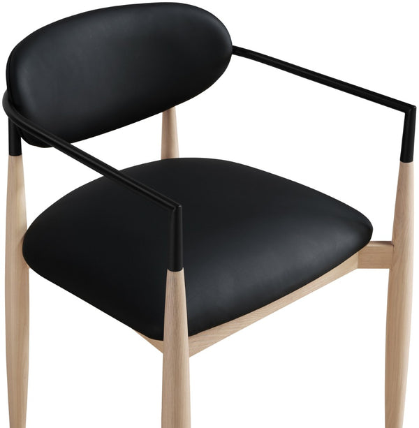 Meridian Furniture Riccio Vegan Leather Arm Chair with Ash Wood Frame and Matte Iron Accents 11019Black-AC