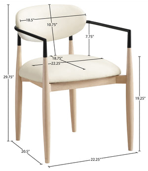 Meridian Furniture Riccio Vegan Leather Dining Arm Chair with Ash Wood Frame and Matte Black Accents 11019Cream-AC
