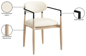 Meridian Furniture Riccio Vegan Leather Dining Arm Chair with Ash Wood Frame and Matte Black Accents 11019Cream-AC
