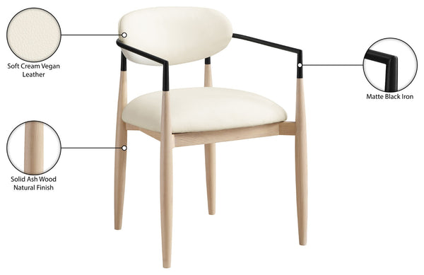 Meridian Furniture Riccio Vegan Leather Dining Arm Chair with Ash Wood Frame and Matte Black Accents 11019Cream-AC