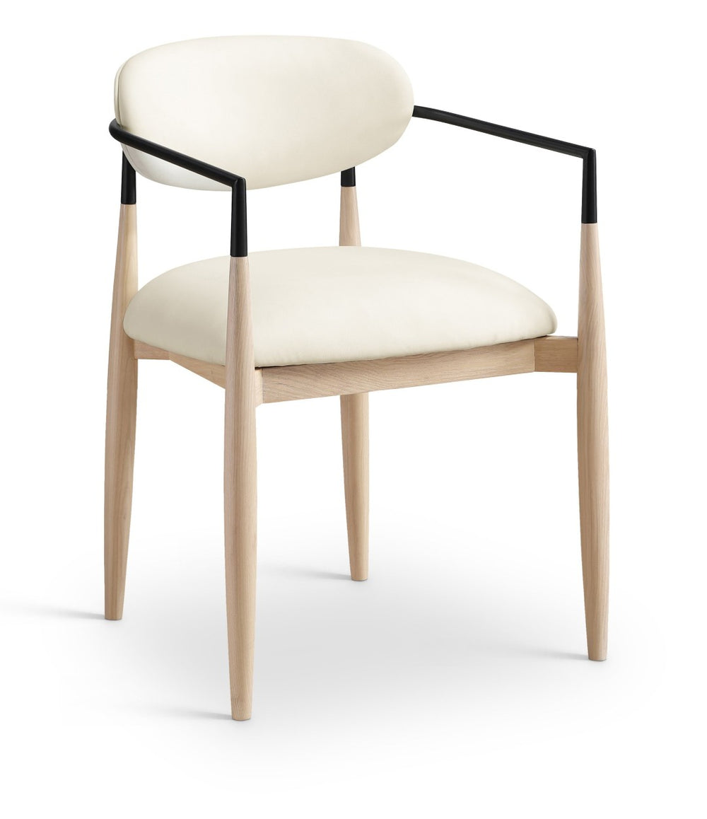 Meridian Furniture Riccio Vegan Leather Dining Arm Chair with Ash Wood Frame and Matte Black Accents 11019Cream-AC
