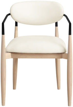 Meridian Furniture Riccio Vegan Leather Dining Arm Chair with Ash Wood Frame and Matte Black Accents 11019Cream-AC