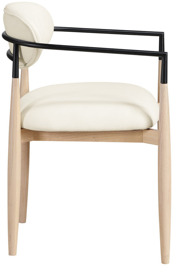 Meridian Furniture Riccio Vegan Leather Dining Arm Chair with Ash Wood Frame and Matte Black Accents 11019Cream-AC