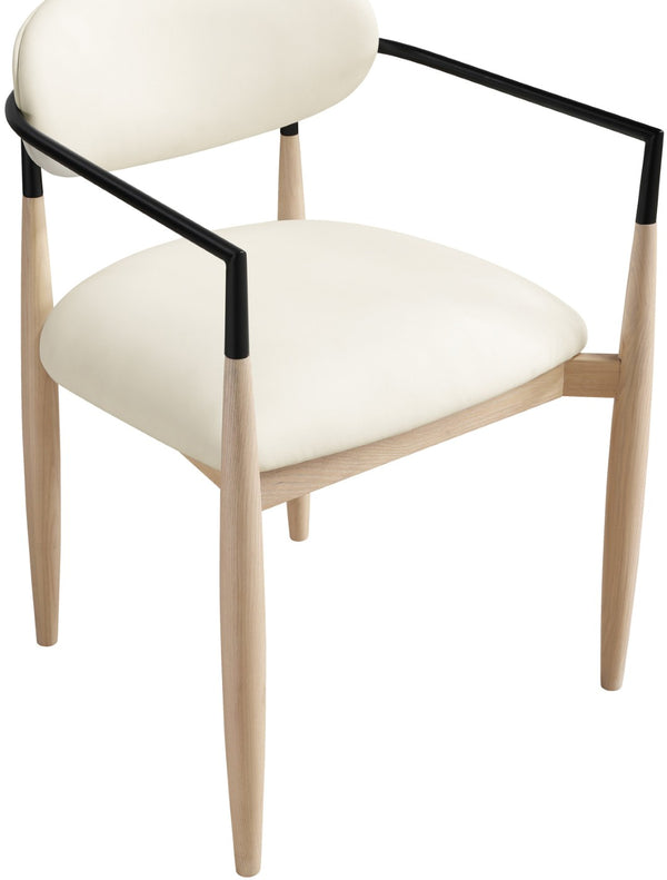 Meridian Furniture Riccio Vegan Leather Dining Arm Chair with Ash Wood Frame and Matte Black Accents 11019Cream-AC