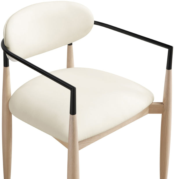 Meridian Furniture Riccio Vegan Leather Dining Arm Chair with Ash Wood Frame and Matte Black Accents 11019Cream-AC