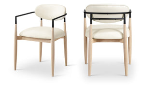 Meridian Furniture Riccio Vegan Leather Dining Arm Chair with Ash Wood Frame and Matte Black Accents 11019Cream-AC