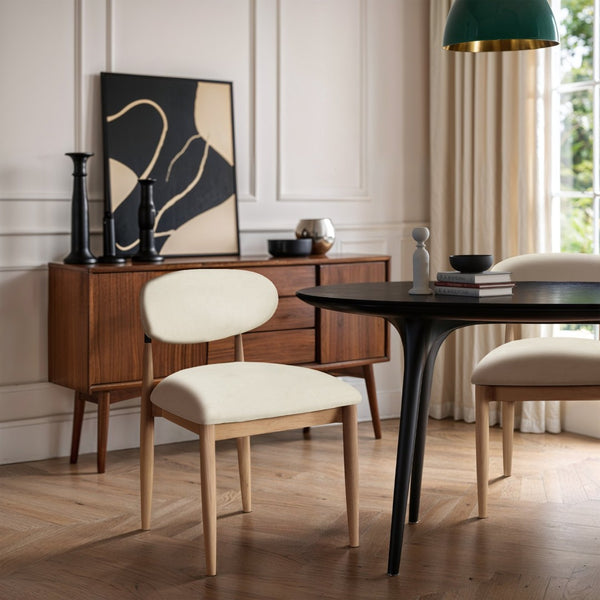 Meridian Furniture Riccio Vegan Leather Dining Chair Ash Wood Frame with Matte Black Iron Accents 11019Cream-SC