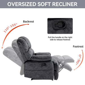 English Elm Large Oversized Manual Recliner Upholstered in Neutral Fabric for Relaxing Living Rooms Grey W3224P288516
