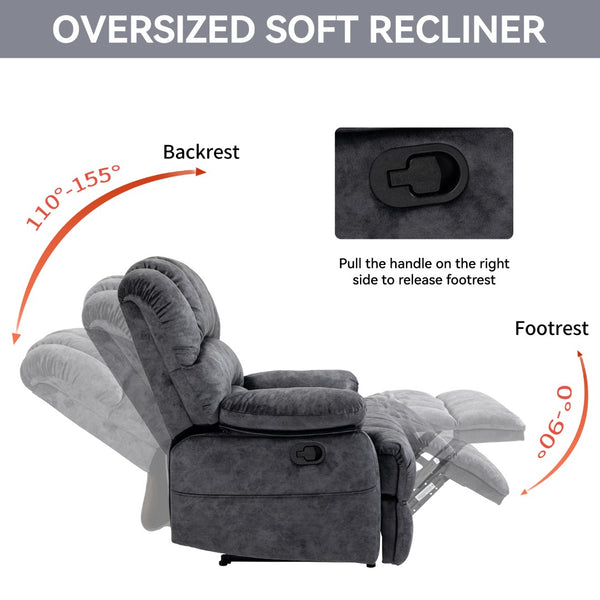 English Elm Large Oversized Manual Recliner Upholstered in Neutral Fabric for Relaxing Living Rooms Grey W3224P288516