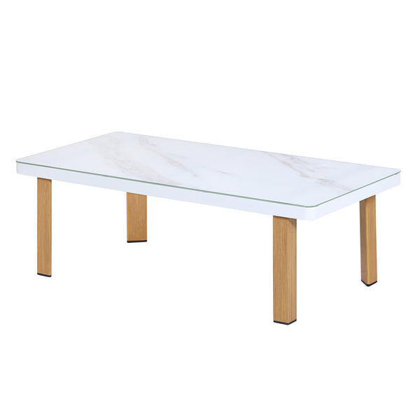 English Elm Vine 4-Piece Conversation Set Cream — Waterproof Aluminum & UV-Resistant Cushions, Marble Table Elegance B365S00106