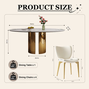 English Elm 70.9-Inch Oval Dining Table With Copper Stainless Steel Base - Elegant, Durable & Family-Friendly Design W509S00151