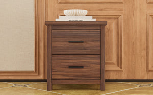 English Elm 4PCS Queen Bedroom Set with Storage Headboard & Built‑In Charging Station, 2 Nightstands, Dresser Walnut 54.25 L x 18.75 W x 9.25 H N733S307937W