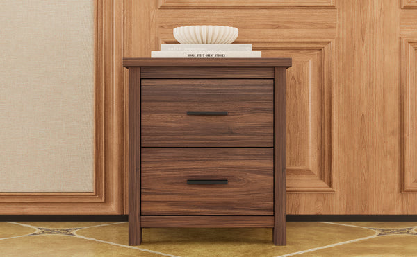 English Elm 4PCS Queen Bedroom Set with Storage Headboard & Built‑In Charging Station, 2 Nightstands, Dresser Walnut 54.25 L x 18.75 W x 9.25 H N733S307937W