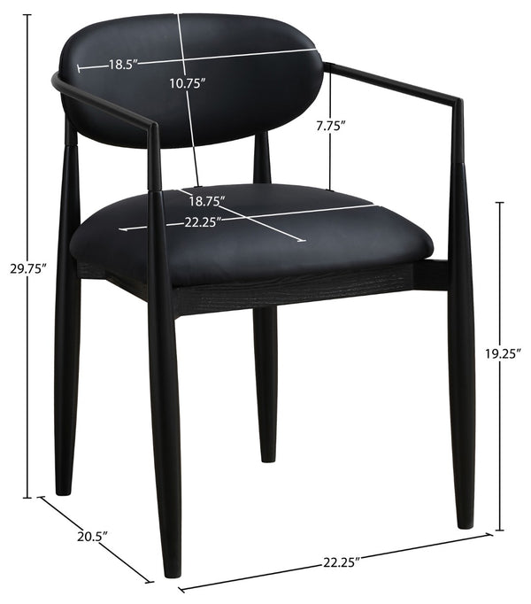 Meridian Furniture Riccio Vegan Leather Arm Chair with Ash Wood Frame for Modern Dining Rooms 11020Black-AC