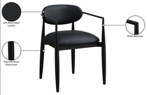 Meridian Furniture Riccio Vegan Leather Arm Chair with Ash Wood Frame for Modern Dining Rooms 11020Black-AC