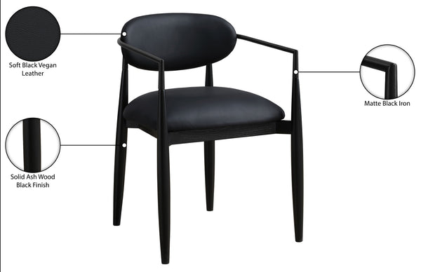 Meridian Furniture Riccio Vegan Leather Arm Chair with Ash Wood Frame for Modern Dining Rooms 11020Black-AC