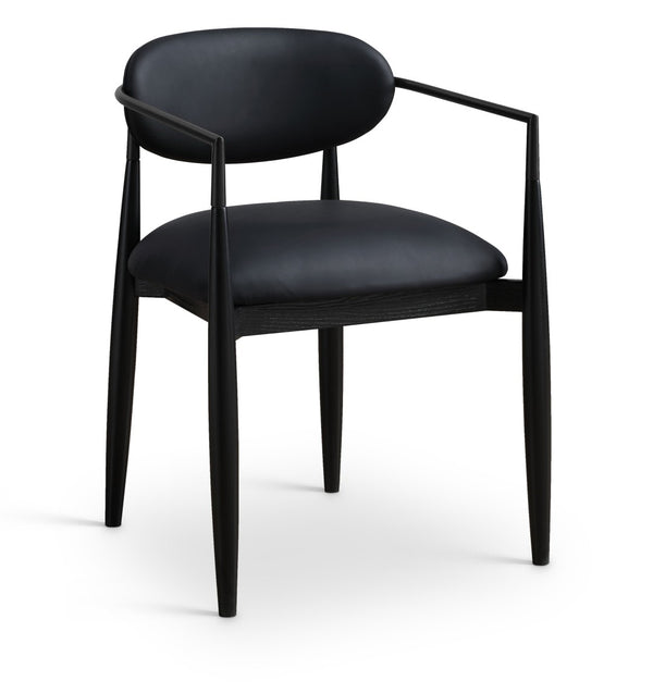 Meridian Furniture Riccio Vegan Leather Arm Chair with Ash Wood Frame for Modern Dining Rooms 11020Black-AC