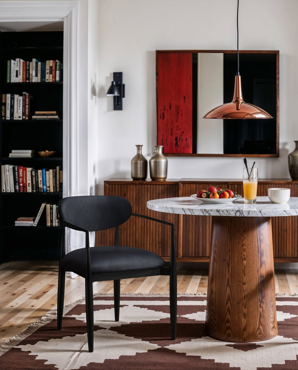 Meridian Furniture Riccio Vegan Leather Arm Chair with Ash Wood Frame for Modern Dining Rooms 11020Black-AC
