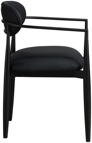 Meridian Furniture Riccio Vegan Leather Arm Chair with Ash Wood Frame for Modern Dining Rooms 11020Black-AC