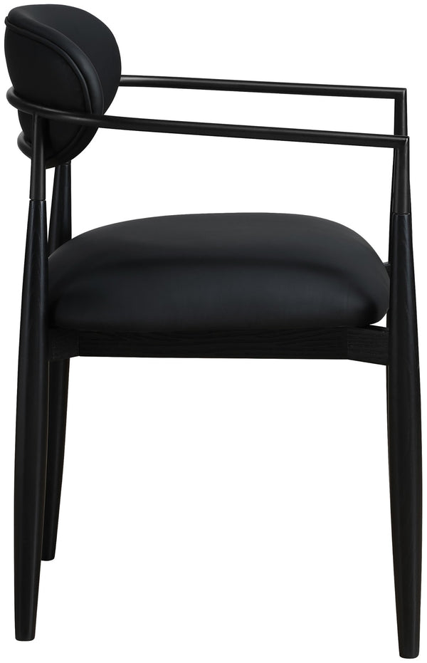 Meridian Furniture Riccio Vegan Leather Arm Chair with Ash Wood Frame for Modern Dining Rooms 11020Black-AC