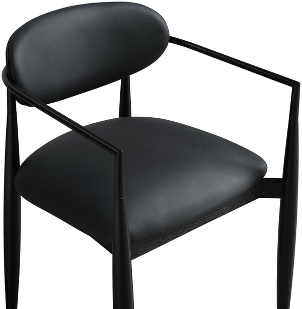 Meridian Furniture Riccio Vegan Leather Arm Chair with Ash Wood Frame for Modern Dining Rooms 11020Black-AC