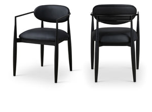 Meridian Furniture Riccio Vegan Leather Arm Chair with Ash Wood Frame for Modern Dining Rooms 11020Black-AC