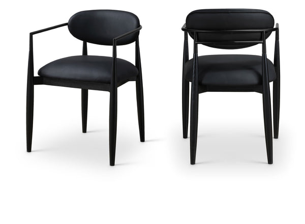 Meridian Furniture Riccio Vegan Leather Arm Chair with Ash Wood Frame for Modern Dining Rooms 11020Black-AC
